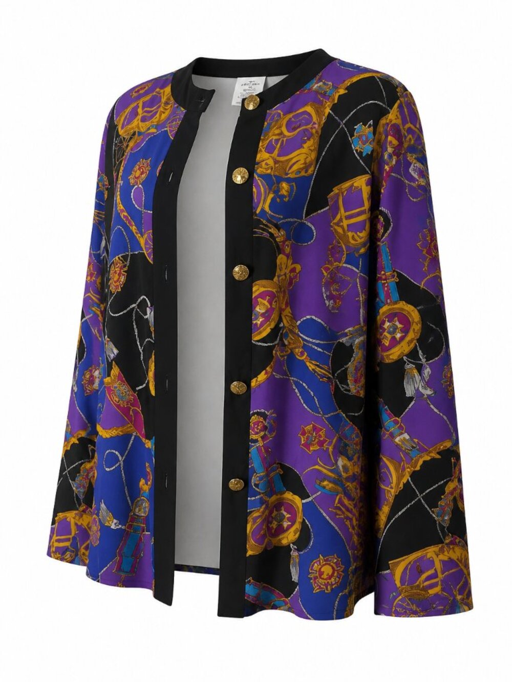 Vintage Oleg Cassini Scarf Print 100% Silk Jacket/Blouse Sz 6